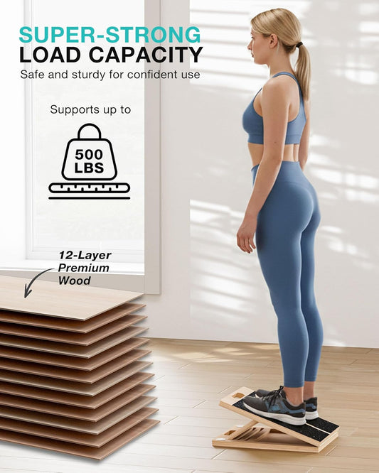 Frylr Portable Wooden Slant Board for Calf Stretching and Exercise