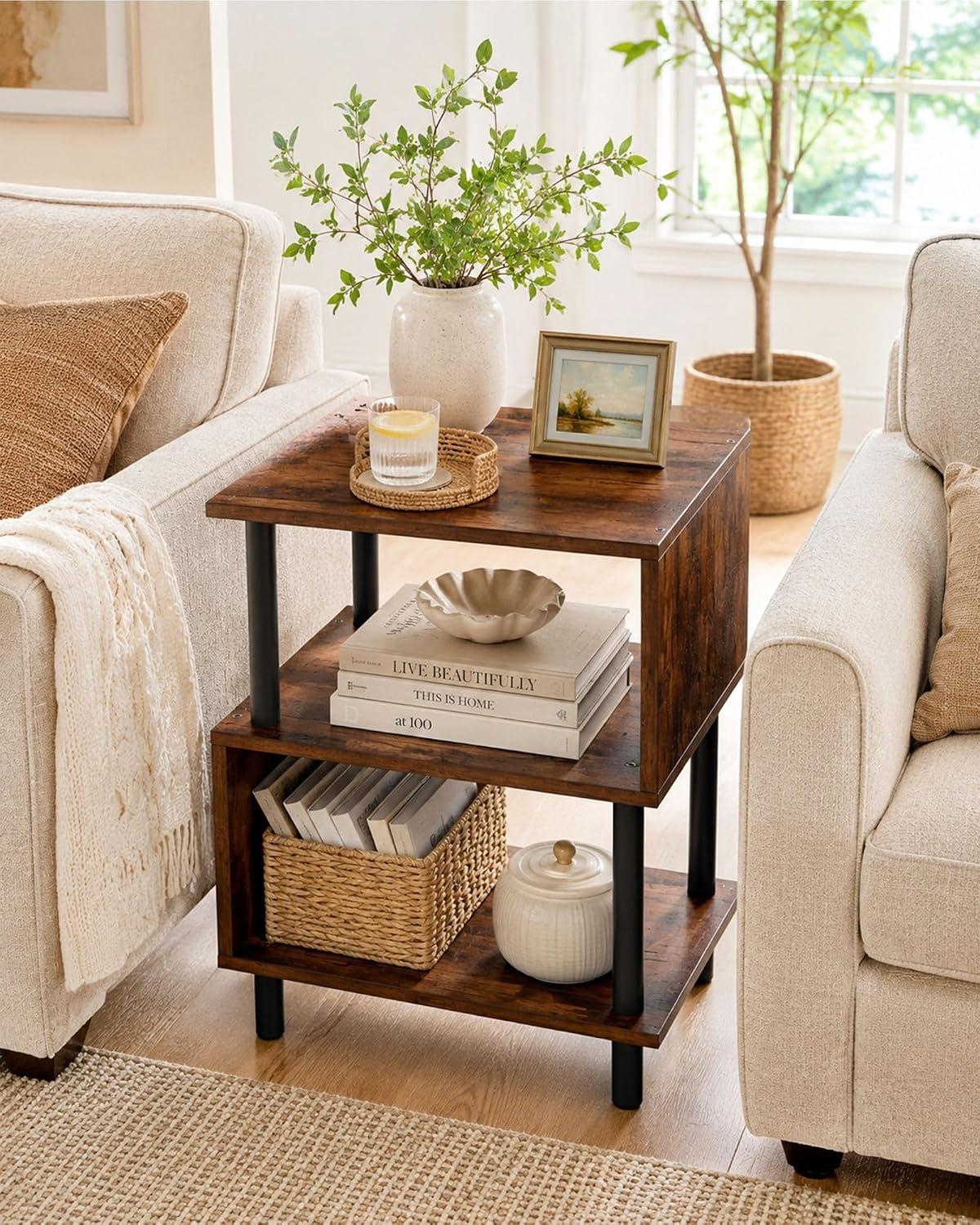 Frylr Side Table, Night Stand and End Table with Reinforced Metal Frame