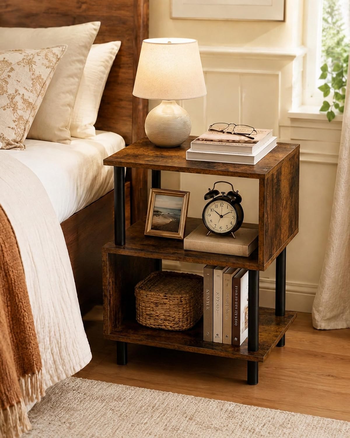 Frylr Side Table, Night Stand and End Table with Reinforced Metal Frame