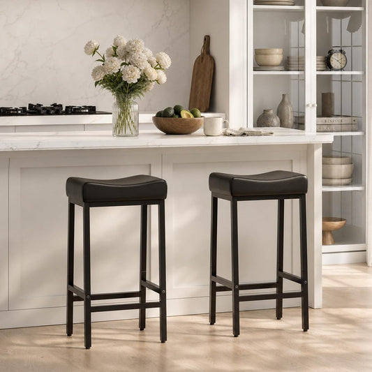 Bar Stools Set of 2, Padded 29-Inch Metal Counter Stools for Kitchen Island