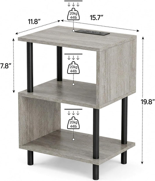 Frylr Side Table, Night Stand and End Table with Power Outlets and USB Ports, Strong Metal Frame