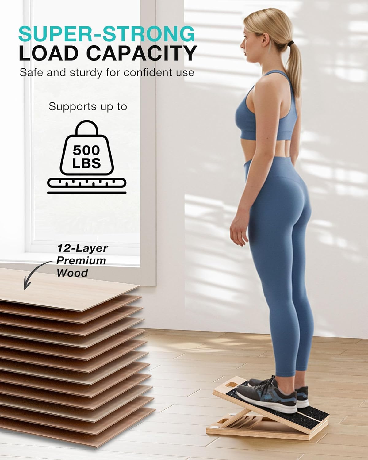 Frylr Portable Wooden Slant Board for Calf Stretching and Exercise