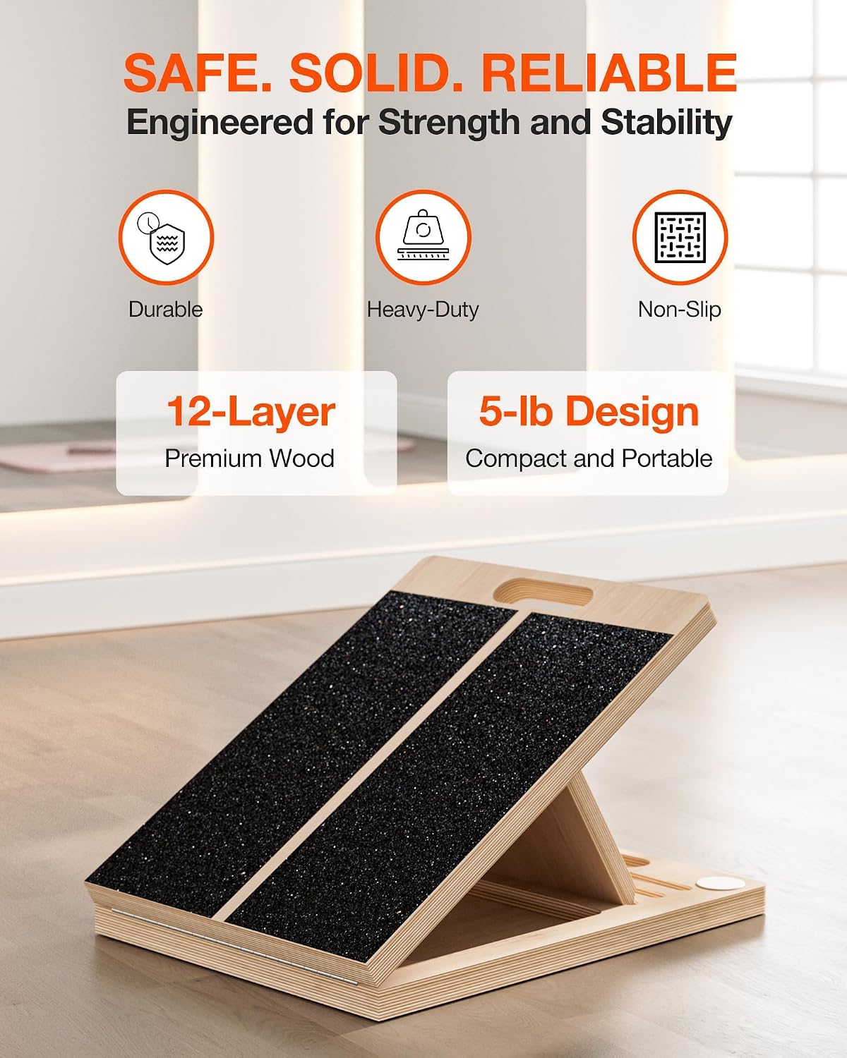 Frylr Portable Wooden Slant Board for Calf Stretching and Exercise