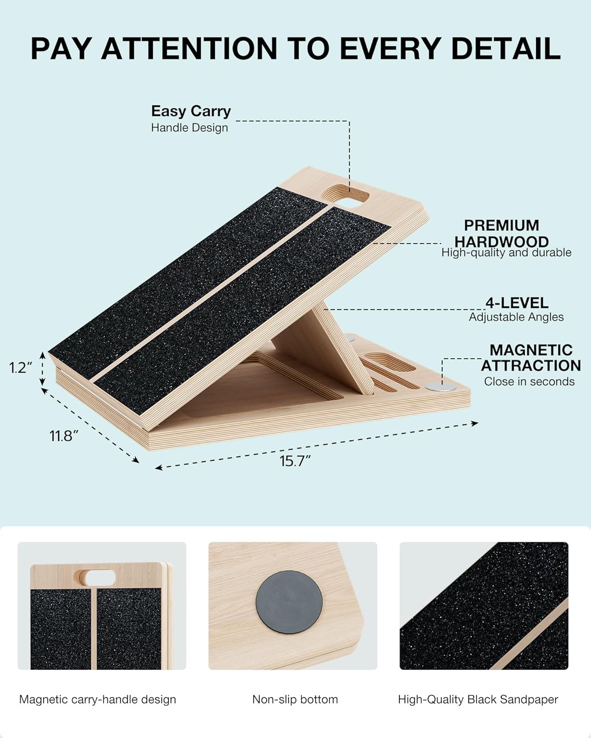 Frylr Portable Wooden Slant Board for Calf Stretching and Exercise