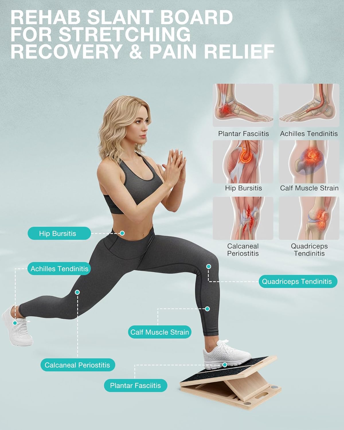 Frylr Portable Wooden Slant Board for Calf Stretching and Exercise