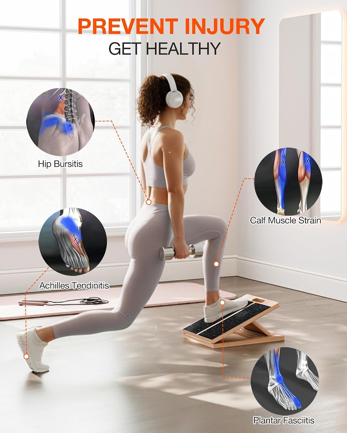 Frylr Portable Wooden Slant Board for Calf Stretching and Exercise