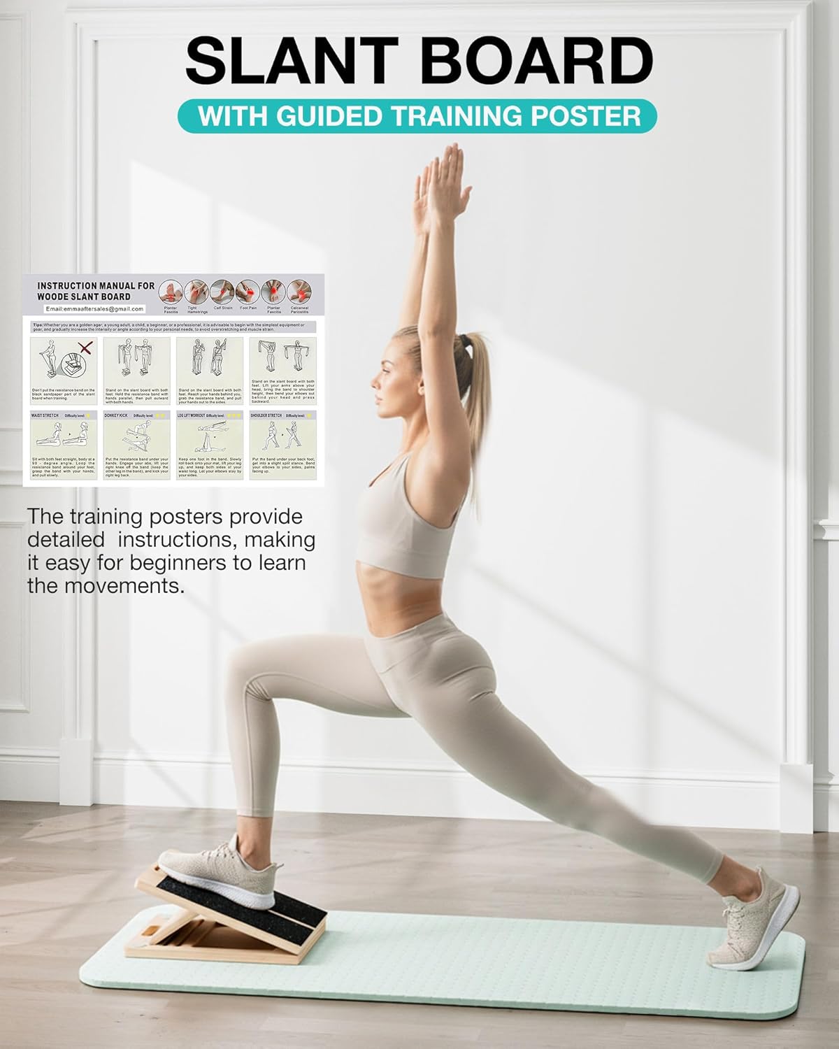Frylr Portable Wooden Slant Board for Calf Stretching and Exercise