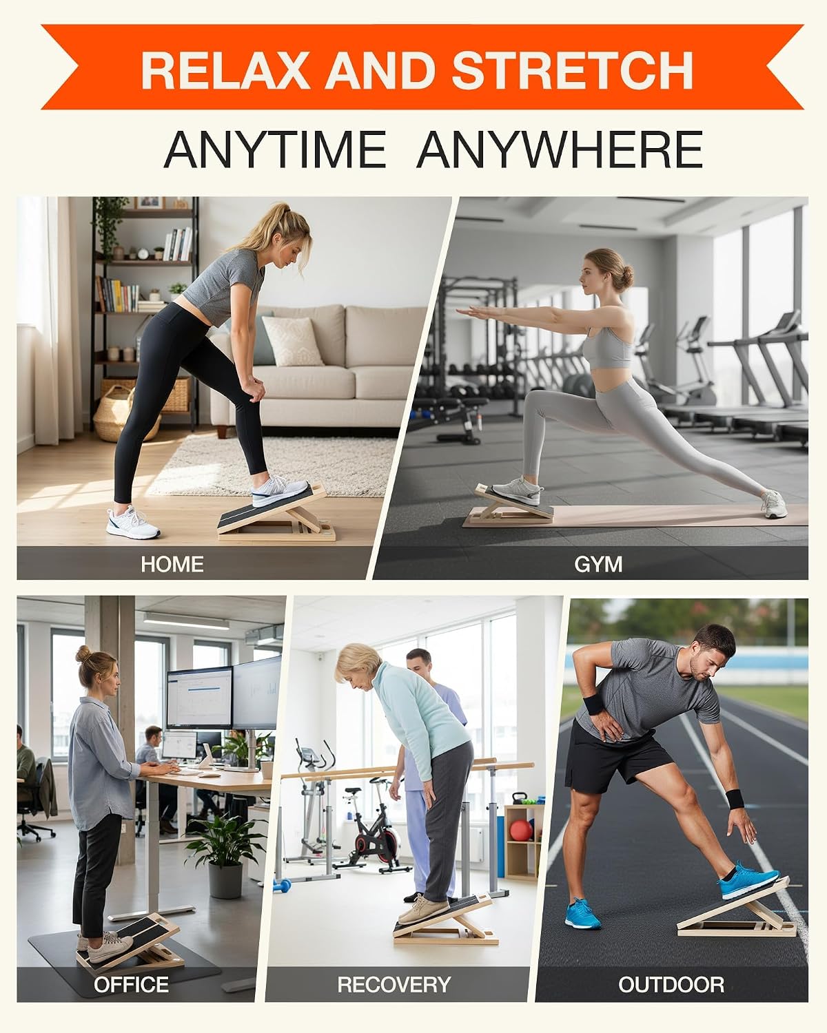 Frylr Portable Wooden Slant Board for Calf Stretching and Exercise