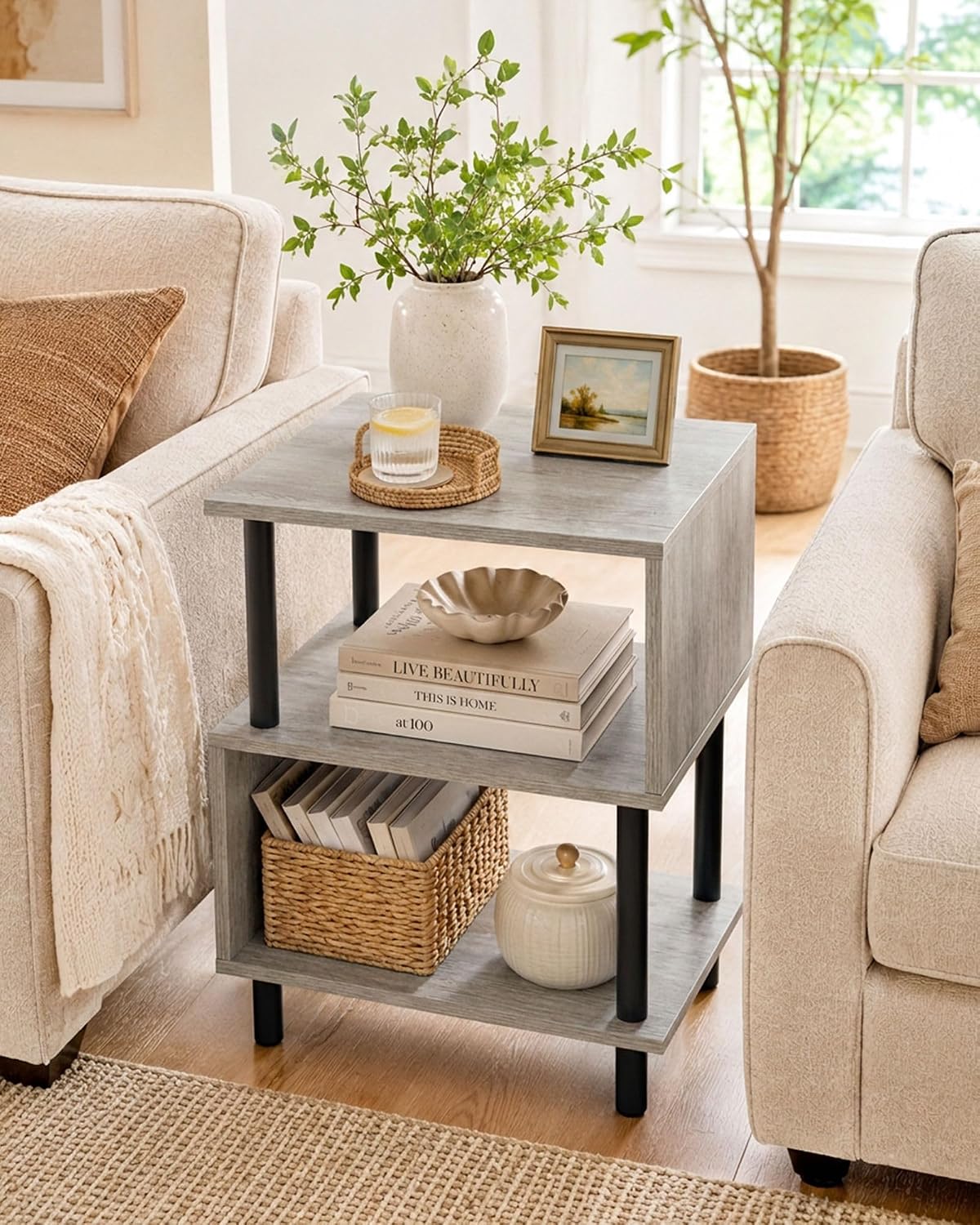 Frylr Side Table, Night Stand and End Table with Reinforced Metal Frame